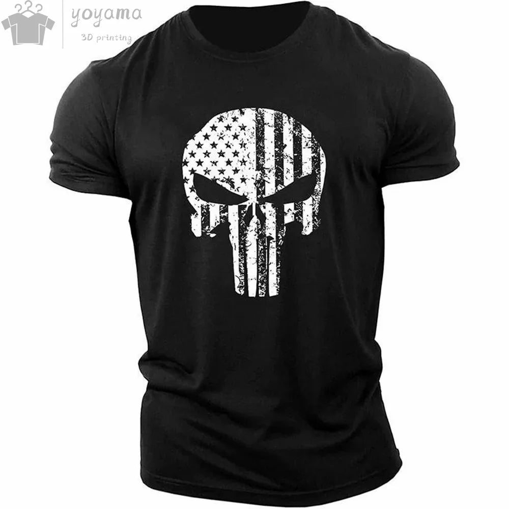 Patriotic Skull O-Neck T Shirt