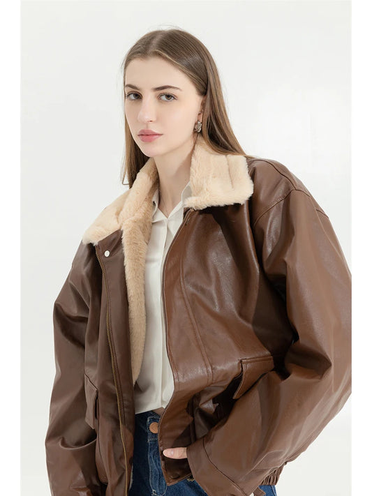 Winter Women's Fur Leather Jacket