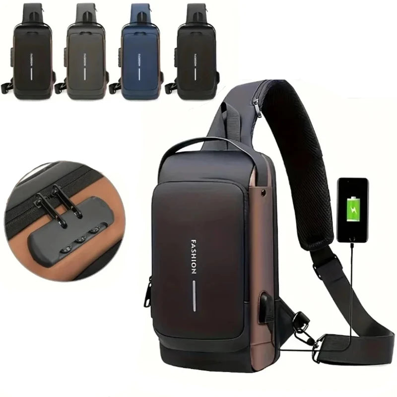 Men Multifunction Anti Theft USB Shoulder Bag