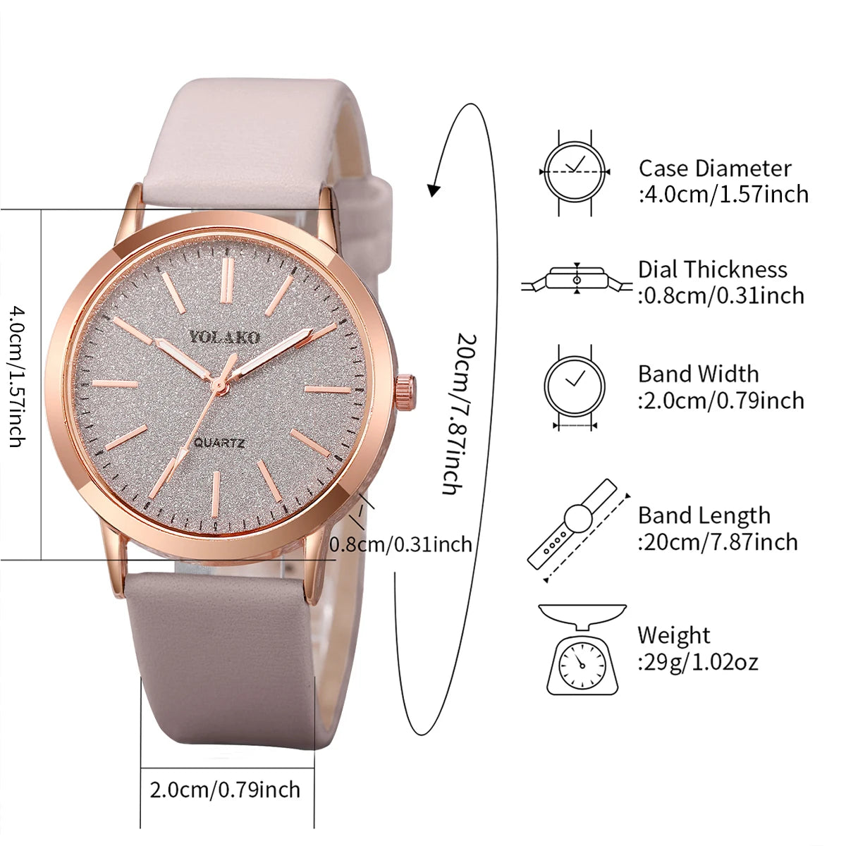 6pcs/set Women Leather Band Quartz Watch and Lover Heart Rose Gold Color Jewelry Set