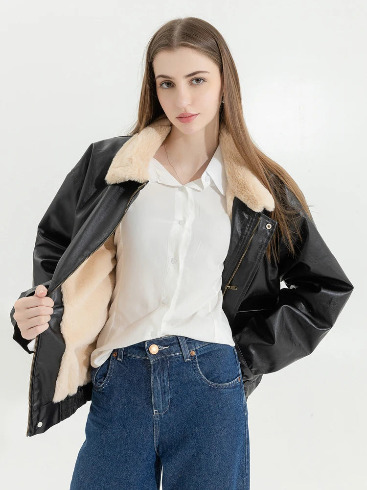 Winter Women's Fur Leather Jacket