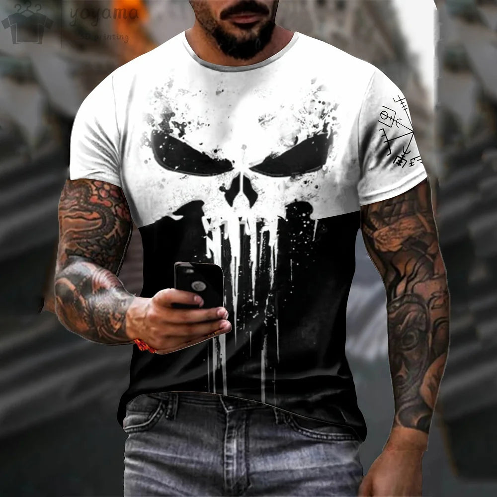 Patriotic Skull O-Neck T Shirt