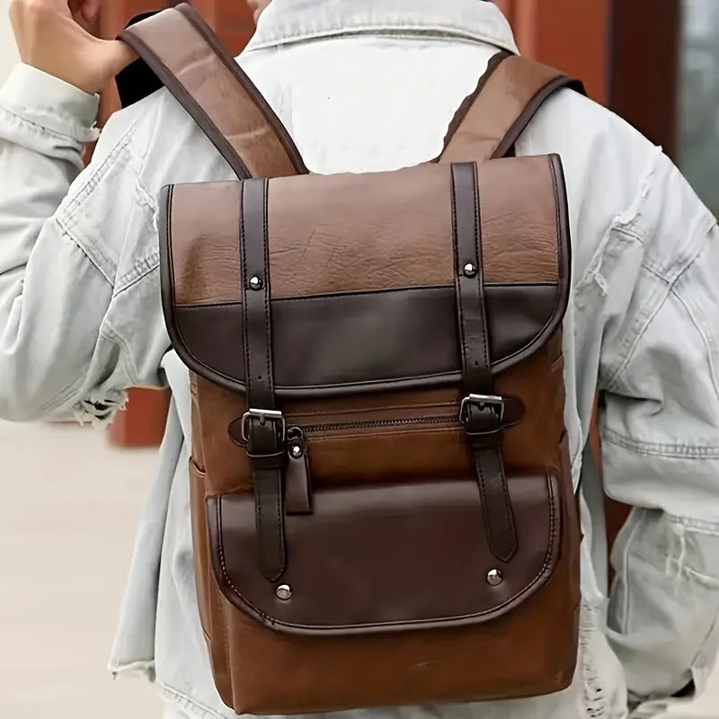 Extra-Large Capacity Mens PU Casual Backpack