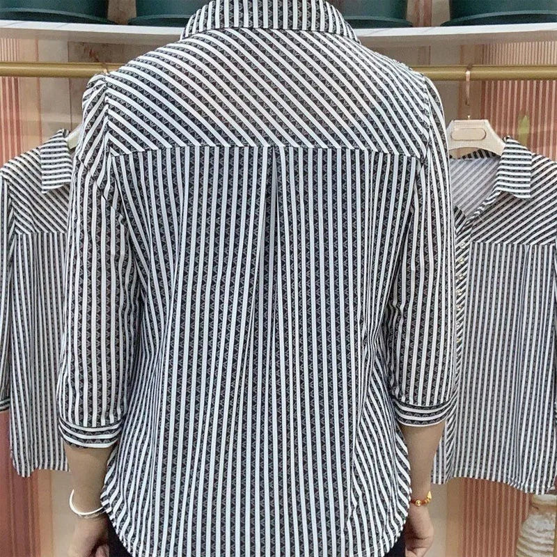 Fashion Loose All-match Striped Printed Shirt