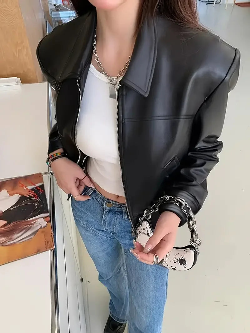 Women Fashion PU Motorcycle Jacket