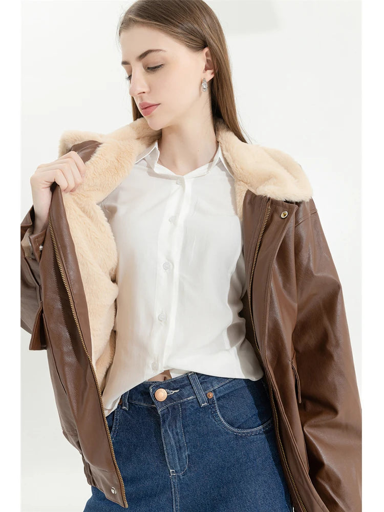 Winter Women's Fur Leather Jacket