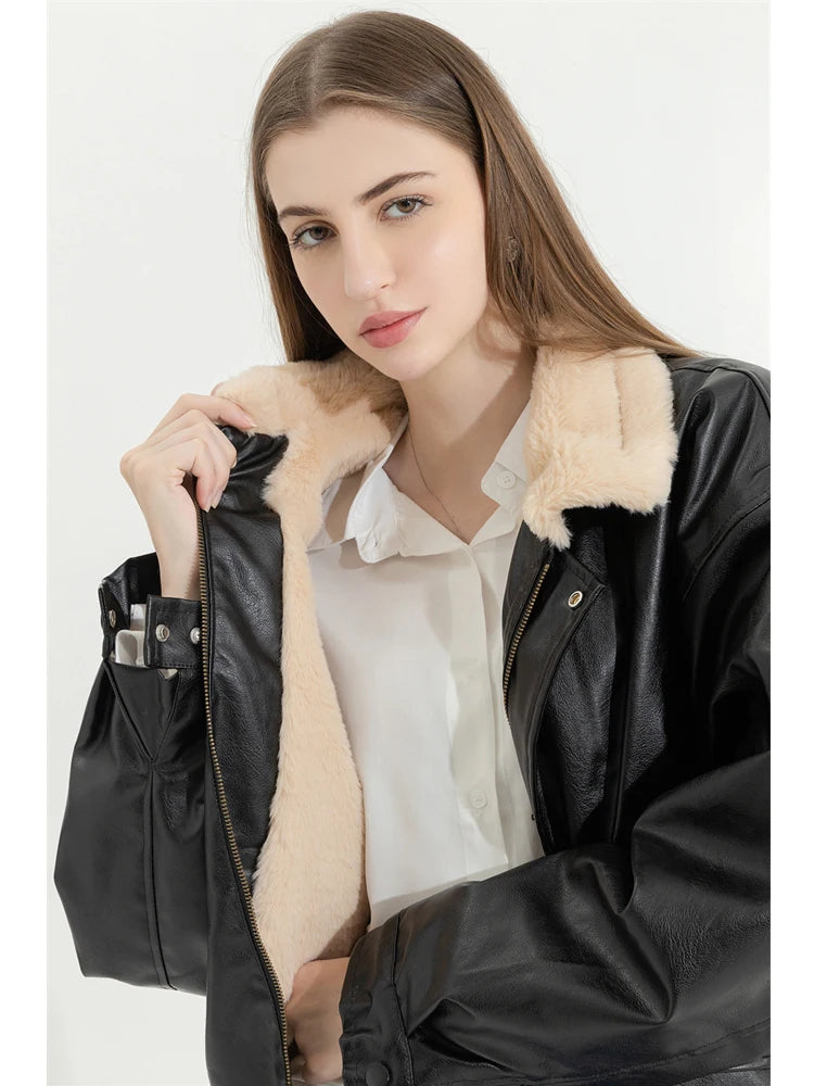 Winter Women's Fur Leather Jacket