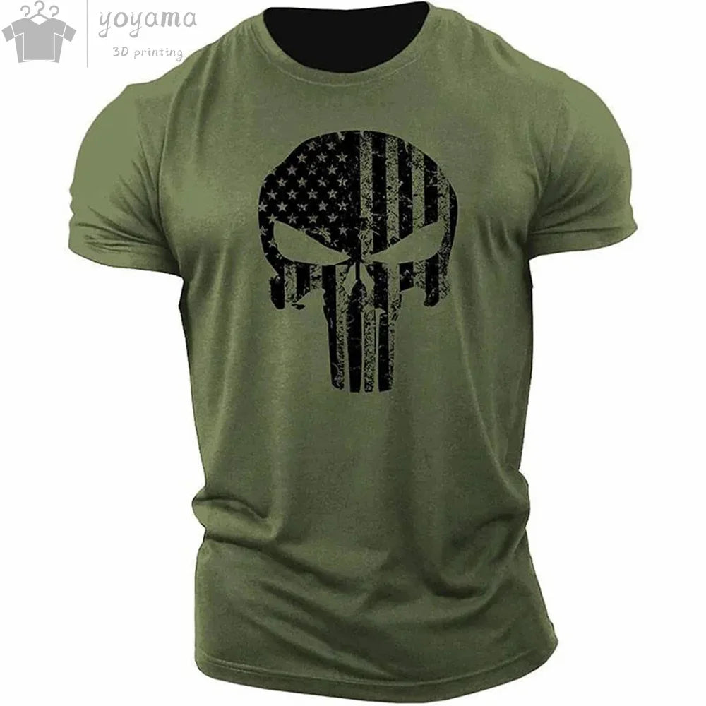 Patriotic Skull O-Neck T Shirt