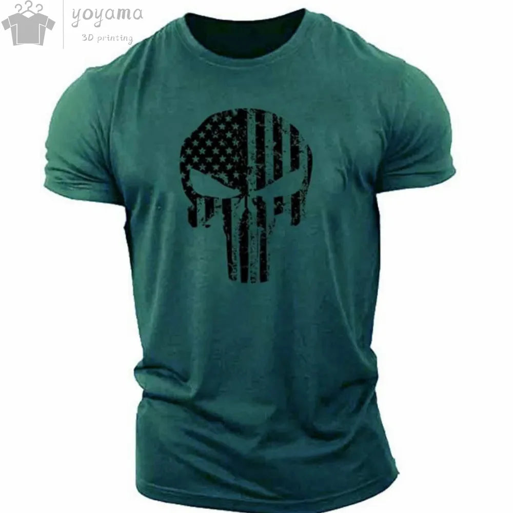 Patriotic Skull O-Neck T Shirt